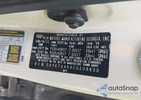 2012 Kia Sorento Lx from USA, damaged, VIN 5XYKT4A64CG208830